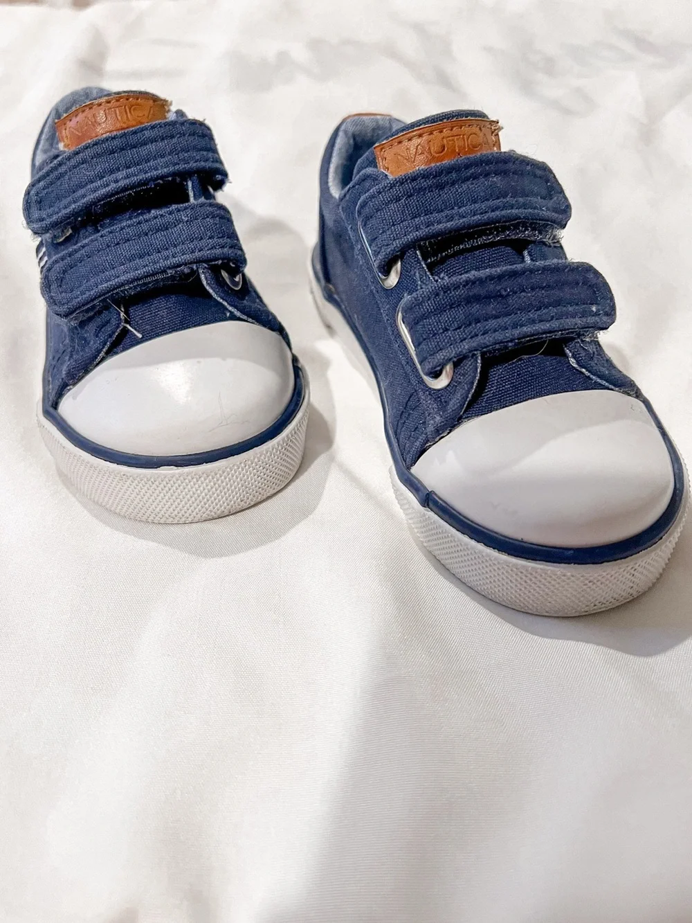 Nautica Navy Canvas with Leather Accent Velcro Toddler Sneakers Size 6